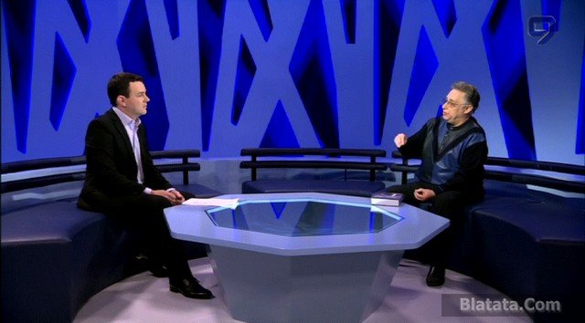 В студии 9 канала израильского ТВ с ведущим программы &laquo;Герой дня&raquo; Евгением Совой (слева). Модиин, март 2014